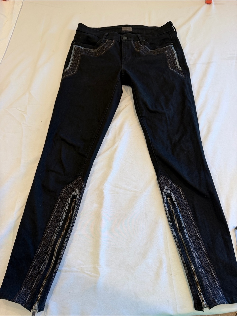 Mother The Looker Inside Zip Womens 28 Black Sheep And The Princess Embroidered